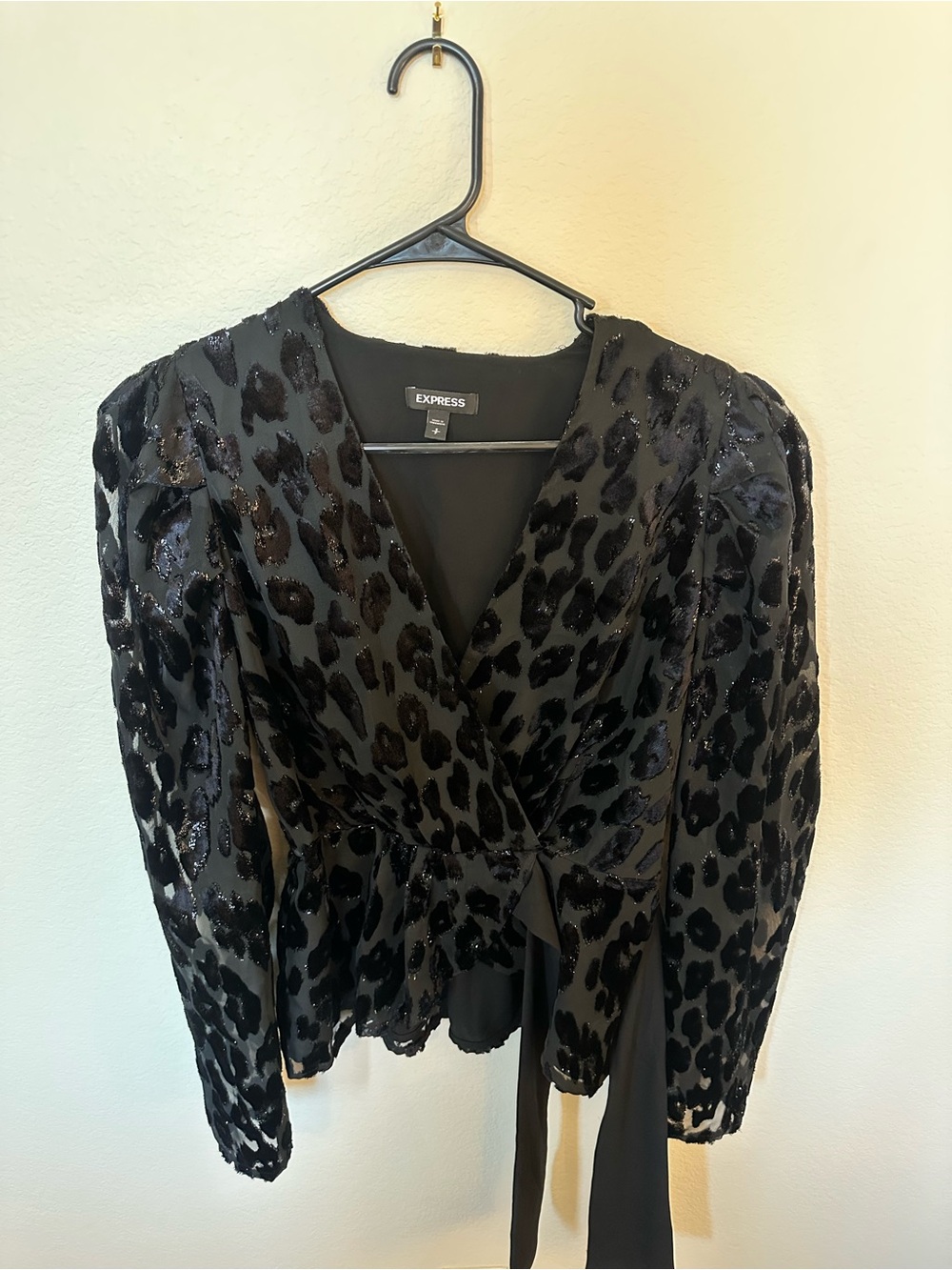 Express Shiny Velvet Leopard Long Sleeve Blouse